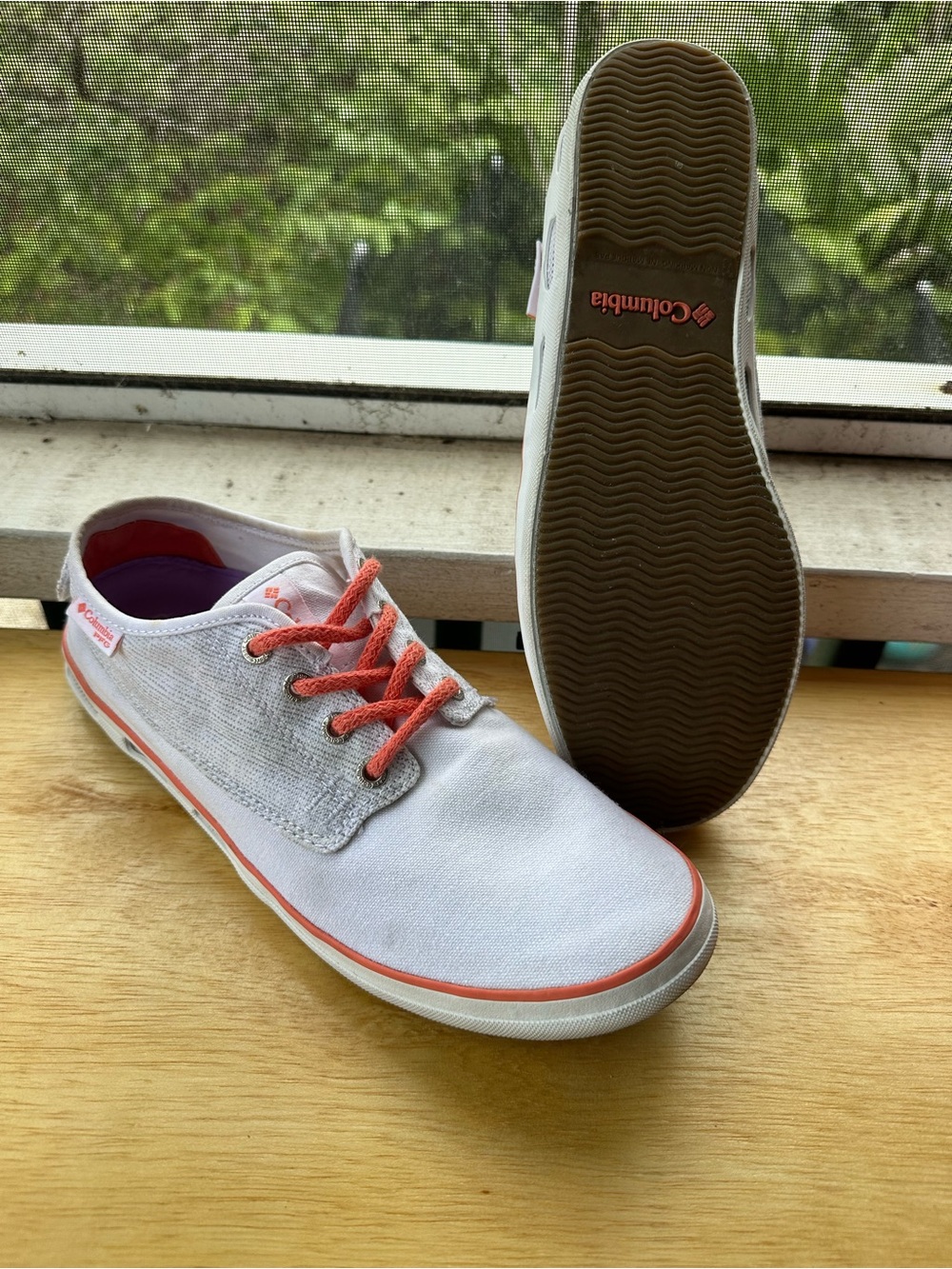 Columbia White Canvas Sneakers with Coral Accents